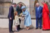Windsor, England - April 20: King of Britain Charles III (2nd R), with Queen Camilla (C), who receives Posy, as they left after attending the Easter Matins service at St George's Chapel, Windsor Castle on April 20, 2025 in Windsor, England. (Photo by Kirsty Wigglesworth - WPA Pool/Getty Images)